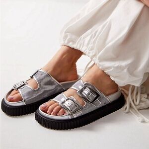 NEW Free People Chrissy x Circus NY / Slide Sandals in Silver new in box